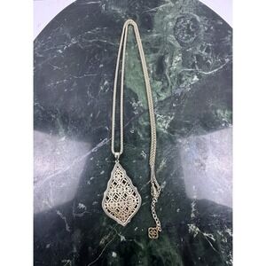 Kendra Scott Necklace Aiden Long Gold Pendant Filigree Teardrop 32"